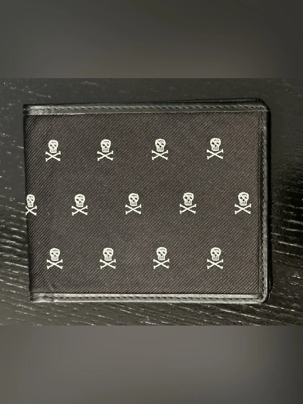 POLO RALPH LAUREN SKULL & BONES LEATHER CANVAS BIFOLD WALLET CARD SLOTS VRY RARE